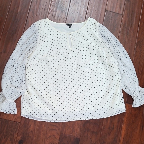 Talbots Cream & Black Polka-dot Blouse with sheer sleeves size 2X - Picture 1 of 9